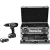 meilleur cadeau Perceuse Visseuse à Percussion Sans Fil Makita HP457DWEX4 18 V + 2 Batteries 1,5 Ah + Accessoires 22